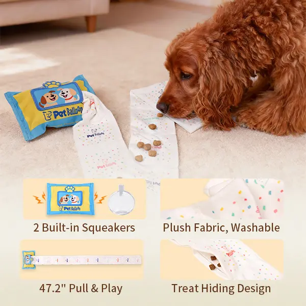 Pet Balloon Snuffle Dog Toy Durable No-Stuffing Wet-Wipe Style Treat Pockets Double Squeakers Extra-Long Tug Design Interactive Pet Balloon Puzzle for All Dog Sizes dog toys squeaky noise dog accessories dog products omega bite dog targetpet corrector tik