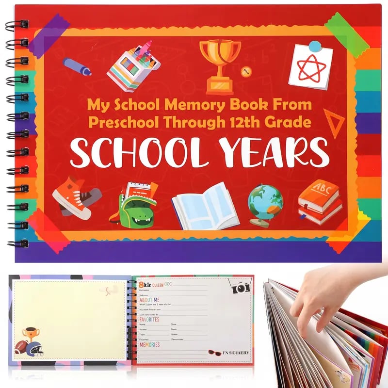 📚❤️School Memory Book - Preschool to 12th Grade Keepsake Album for Cherished School Photos & Childhood Memories