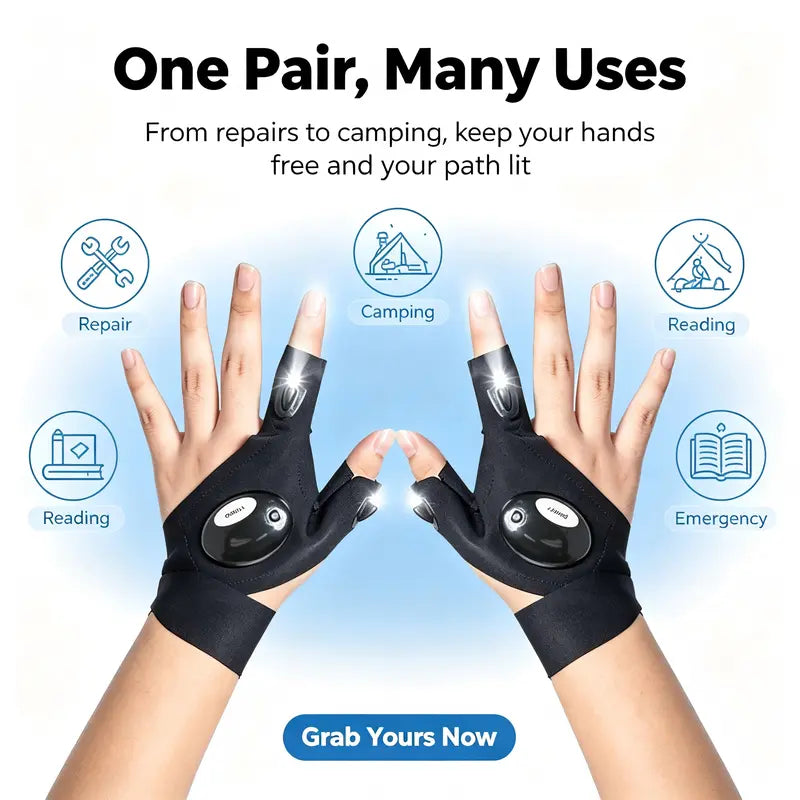 LED Finger Flashlight Gloves, Hands-Free LED Light Gloves for Fishing, Camping, Repair & Outdoor Activities