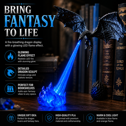 🐉3D Fire-Breathing Dragon LED Display – Fantasy Bookshelf Decor with Glowing Flame