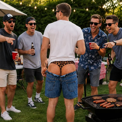 🔥LAST DAY 50% OFF - 😄Funny Leopard‑Print Fake Denim Swim Shorts | Novelty Illusion Beach Trunks