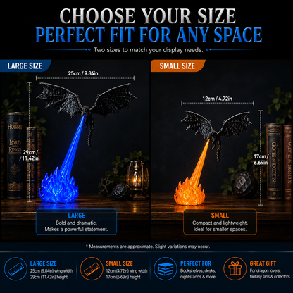 🐉3D Fire-Breathing Dragon LED Display – Fantasy Bookshelf Decor with Glowing Flame