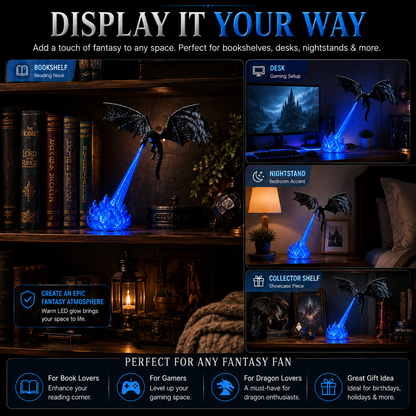 🐉3D Fire-Breathing Dragon LED Display – Fantasy Bookshelf Decor with Glowing Flame