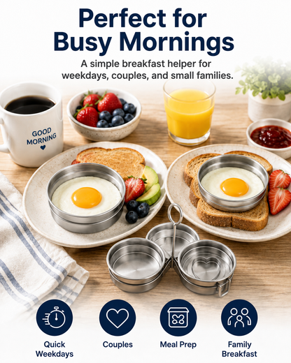 🔥Last Day 50% OFF - 🍳3-Cup Stainless Steel Egg Ring Set | Round & Heart Base