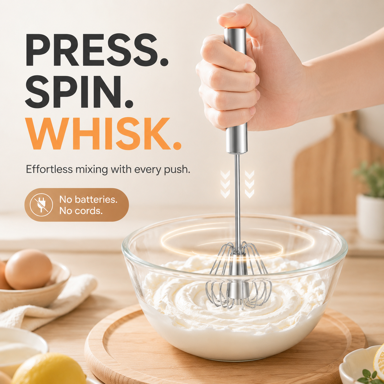 🔥Last Day 50% OFF - ⚡2-Pack Hand-Push Rotary Whisk – Press, Spin & Mix with Ease