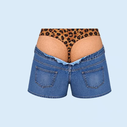 🔥LAST DAY 50% OFF - 😄Funny Leopard‑Print Fake Denim Swim Shorts | Novelty Illusion Beach Trunks