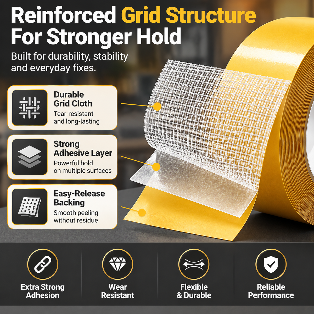 🔥LAST DAY 50% OFF - Heavy-Duty Double-Sided Grid Tape – Strong Hold, Easy Tear & Clean Removal
