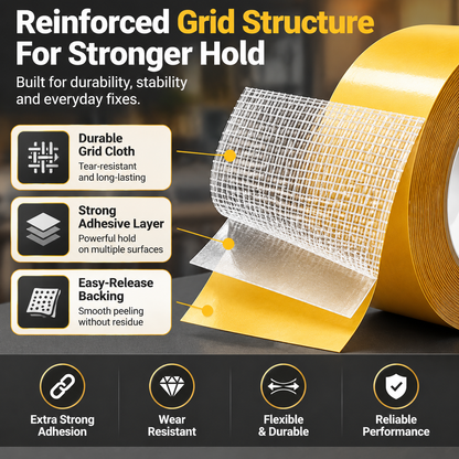 🔥LAST DAY 50% OFF - Heavy-Duty Double-Sided Grid Tape – Strong Hold, Easy Tear & Clean Removal