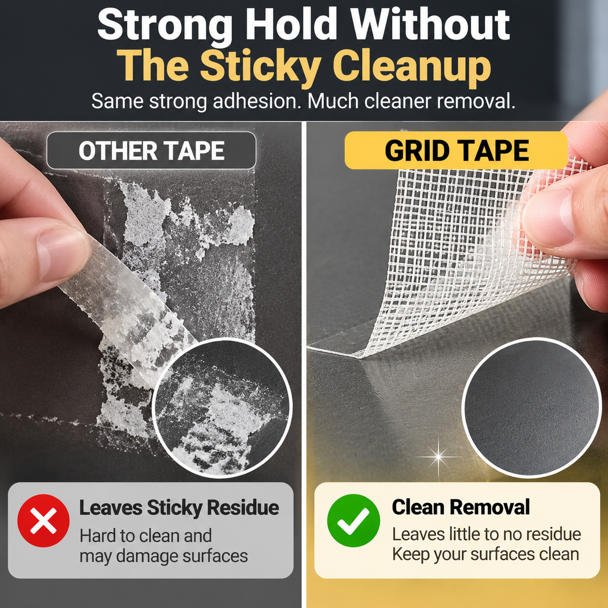 🔥LAST DAY 50% OFF - Heavy-Duty Double-Sided Grid Tape – Strong Hold, Easy Tear & Clean Removal