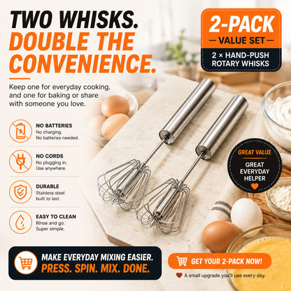 🔥Last Day 50% OFF - ⚡2-Pack Hand-Push Rotary Whisk – Press, Spin & Mix with Ease