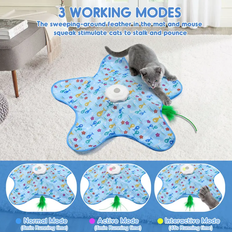 Interactive Unpredicatable Moving Feather Hunting Cat Toy , Hide and Seek Rechargeable Cat toy for bored cat,Automatic Chargeable，Indoor Exercise & Boredom Relief for All Breeds cats