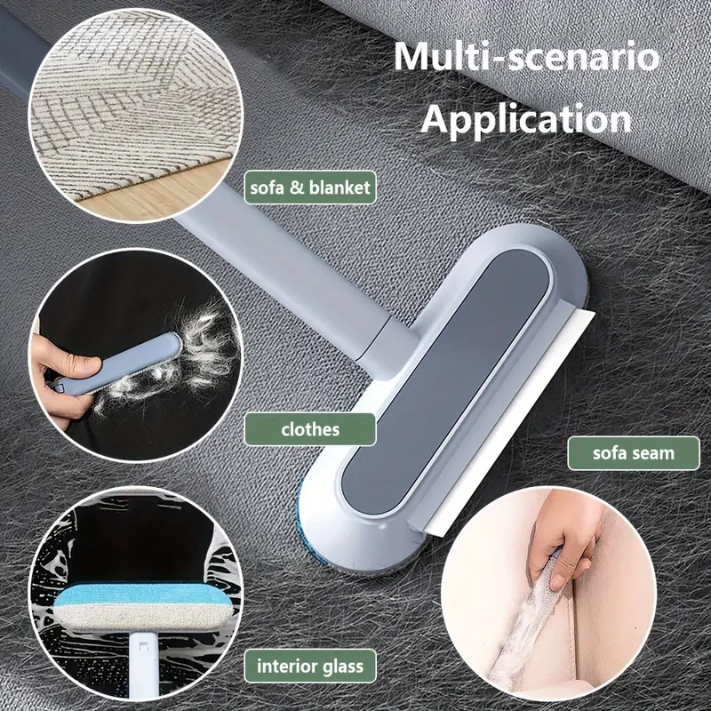 Upgraded Reusable Pet Hair Remover Brush – Extra-Long Handle Lint Cleaner for Dog & Cat Hair, Washable Multi-Surface Tool for Furniture, Bedding, Clothes & Car Interiors