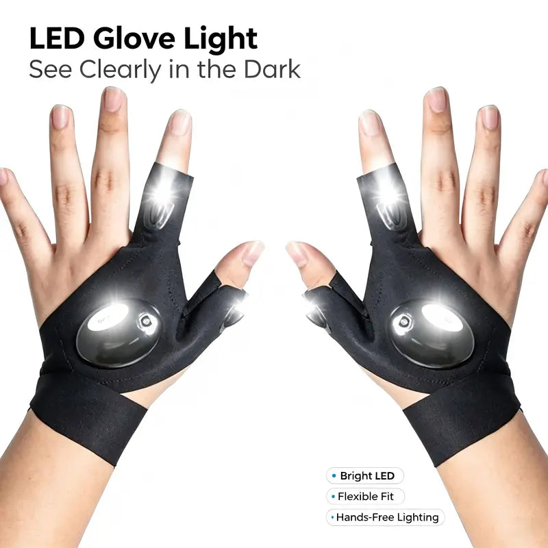 LED Finger Flashlight Gloves, Hands-Free LED Light Gloves for Fishing, Camping, Repair & Outdoor Activities