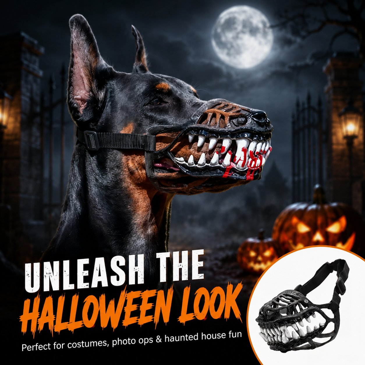 Halloween Scary Dog Muzzle Costume with Bloody Fangs