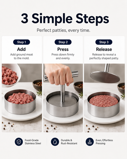 🔥Last Day 50% OFF - Stainless Steel Burger Press | Easy Patty Maker & Food Mold 🍔🥩