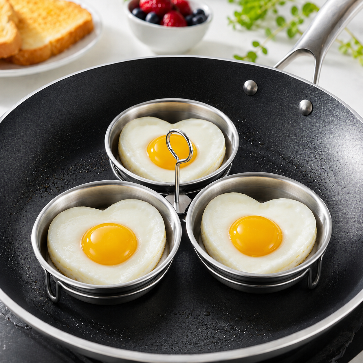 🔥Last Day 50% OFF - 🍳3-Cup Stainless Steel Egg Ring Set | Round & Heart Base