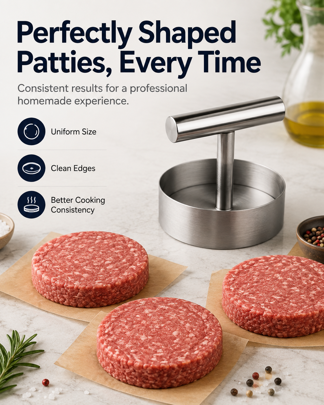 🔥Last Day 50% OFF - Stainless Steel Burger Press | Easy Patty Maker & Food Mold 🍔🥩