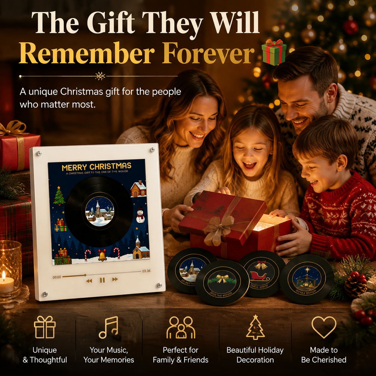The Christmas Record That Plays Your Favorite Songs 🎄 – NFC Vinyl Music Display with LED & Rotating Disc, Free Shipping 🚚