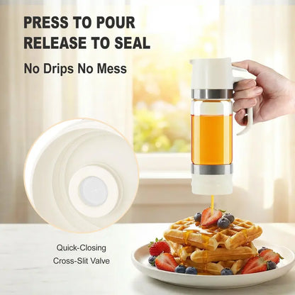 🍯 12 oz No-Drip Honey & Syrup Dispenser with Base – One-Hand Press-to-Pour Server