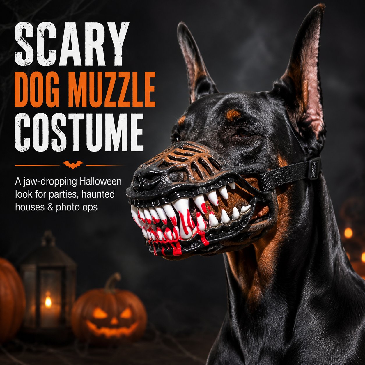 Halloween Scary Dog Muzzle Costume with Bloody Fangs