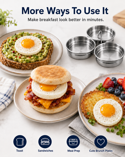 🔥Last Day 50% OFF - 🍳3-Cup Stainless Steel Egg Ring Set | Round & Heart Base