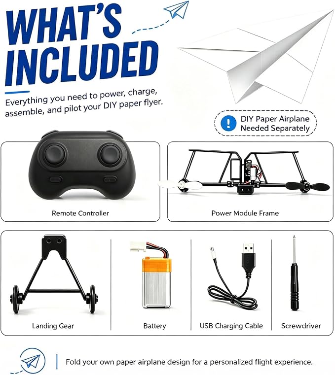 DIY RC Paper Airplane Kit 🛩️, Motorized Paper Plane DIY Flying Toy for Hobbyists & Kids