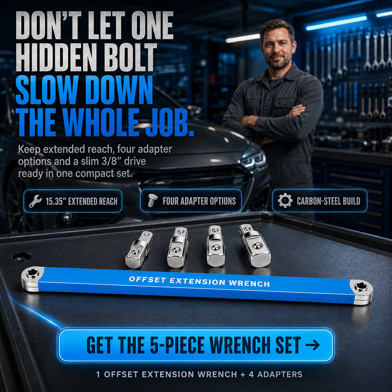 🔥Last Day 50% OFF - ⚡3/8' Offset Extension Wrench Set – Reach Tight Bolts Without Removing Parts