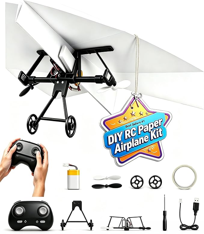 DIY RC Paper Airplane Kit 🛩️, Motorized Paper Plane DIY Flying Toy for Hobbyists & Kids
