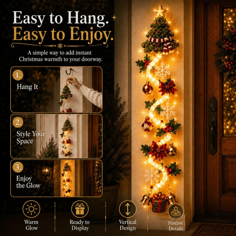 ⏳ Last Day 49% OFF – 🎄MerryCascade Glowing Christmas Door Hanger | 6 Festive Lighted Designs with Warm Glow, Dimensional Details & Space-Saving Vertical Décor ✨