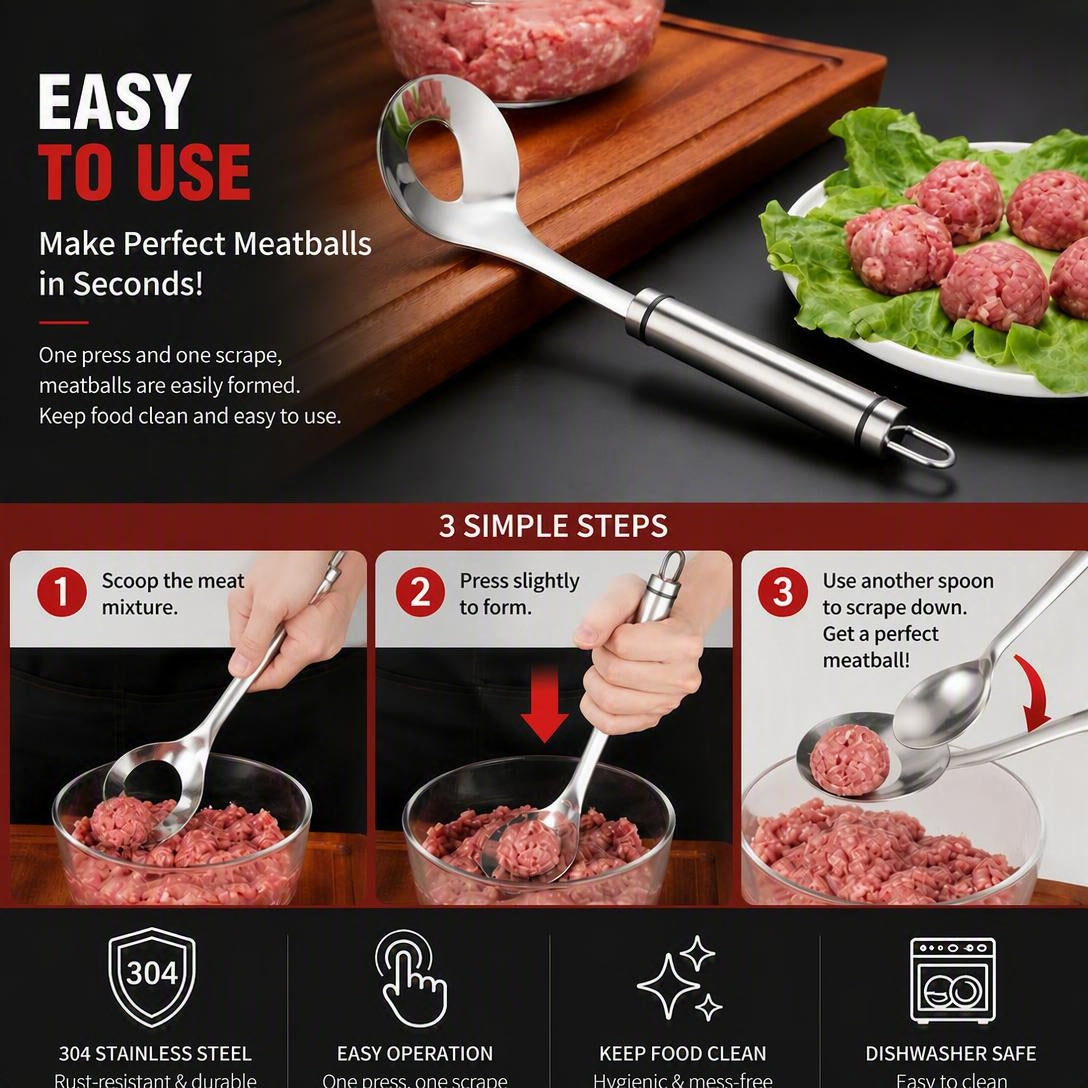 🔥Last Day 50% OFF - 🥩304 Stainless Steel Meatball Scoop Ball Maker Tool🥄