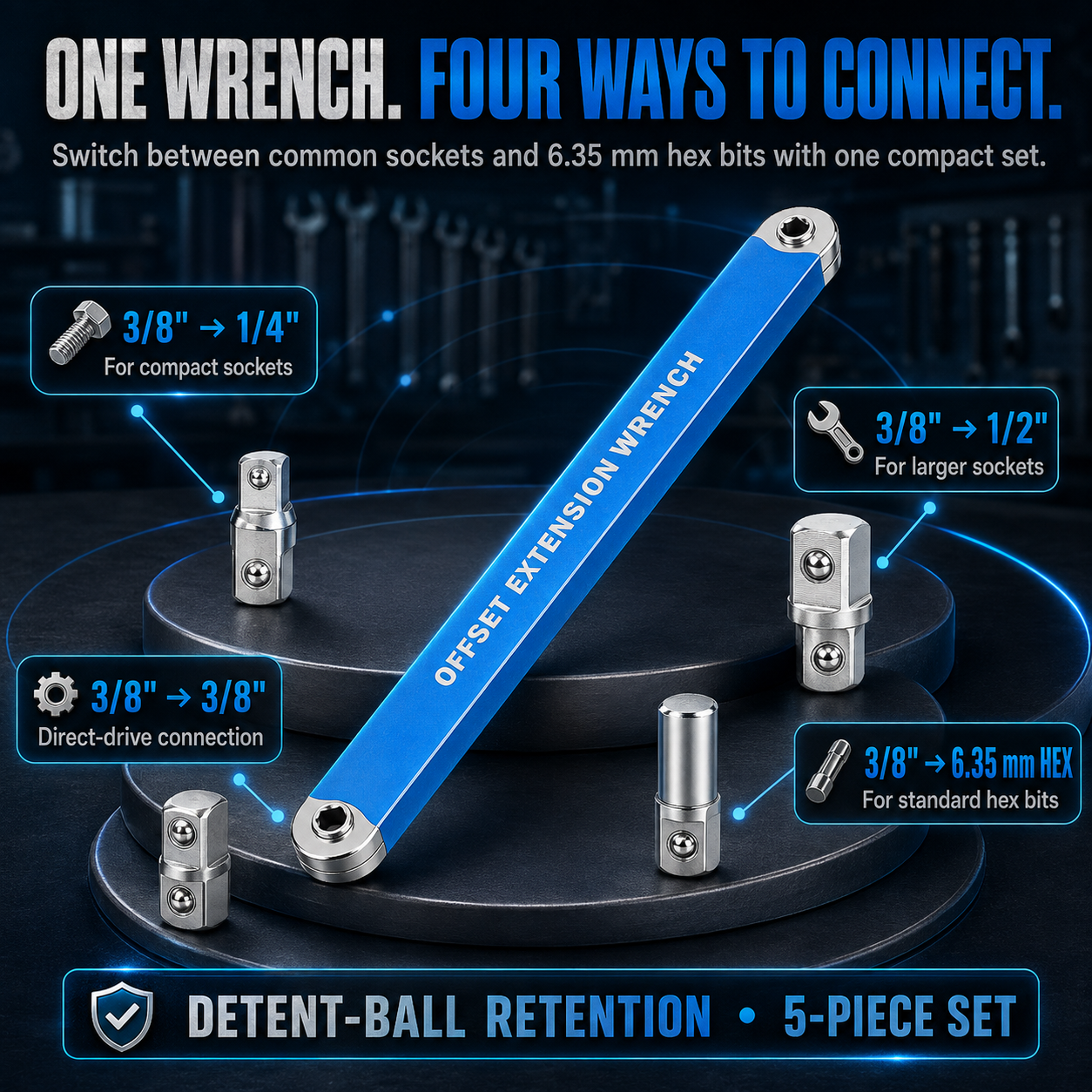 🔥Last Day 50% OFF - ⚡3/8' Offset Extension Wrench Set – Reach Tight Bolts Without Removing Parts