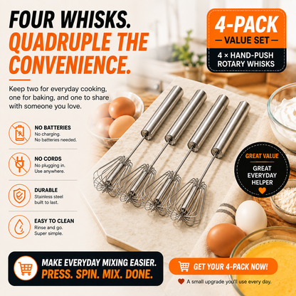 🔥Last Day 50% OFF - ⚡2-Pack Hand-Push Rotary Whisk – Press, Spin & Mix with Ease