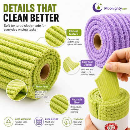 🔥Last Day 50% OFF - 20‑Pack Multipurpose Reusable Tear‑Off Cleaning Cloth Roll 🧽✨