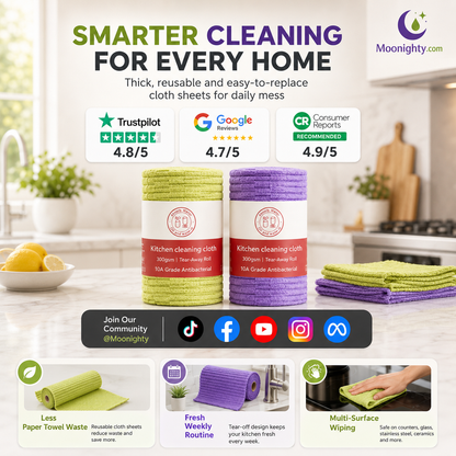 🔥Last Day 50% OFF - 20‑Pack Multipurpose Reusable Tear‑Off Cleaning Cloth Roll 🧽✨