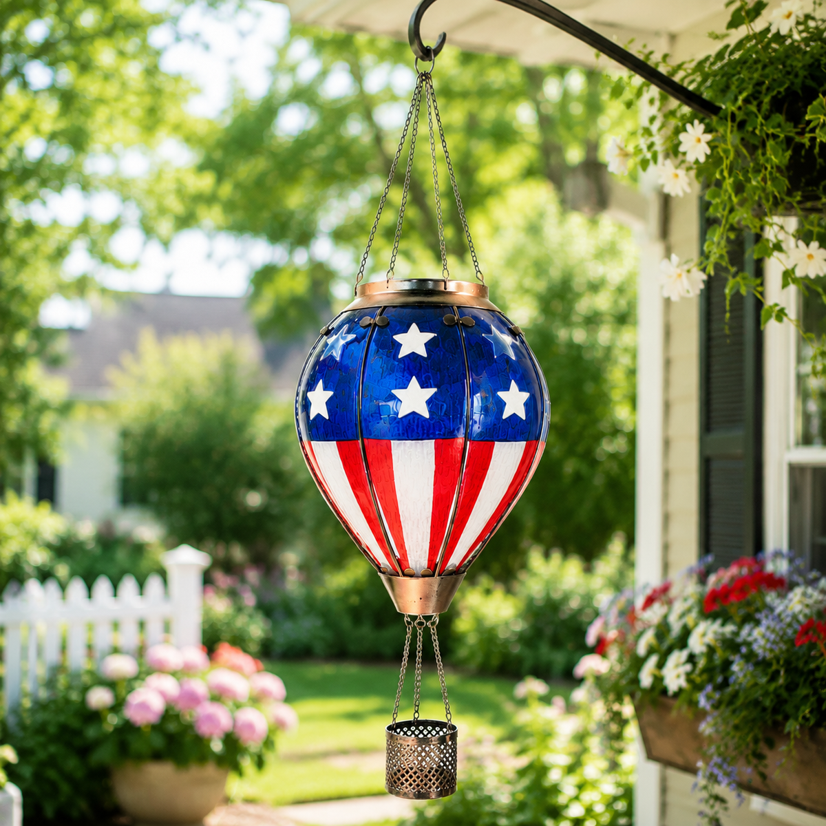 Hot Air Balloon Solar Lantern With Flame Effect