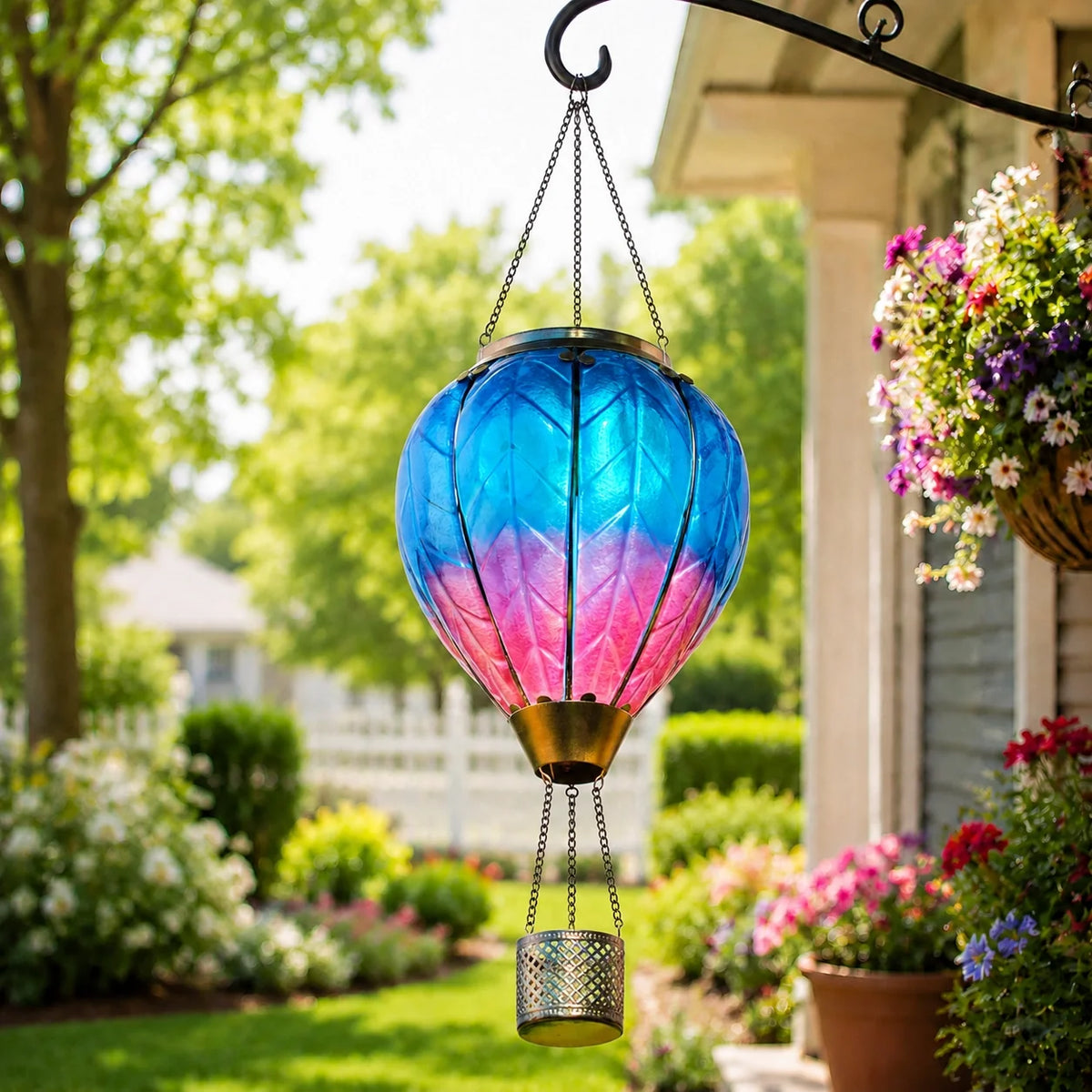 Hot Air Balloon Solar Lantern With Flame Effect