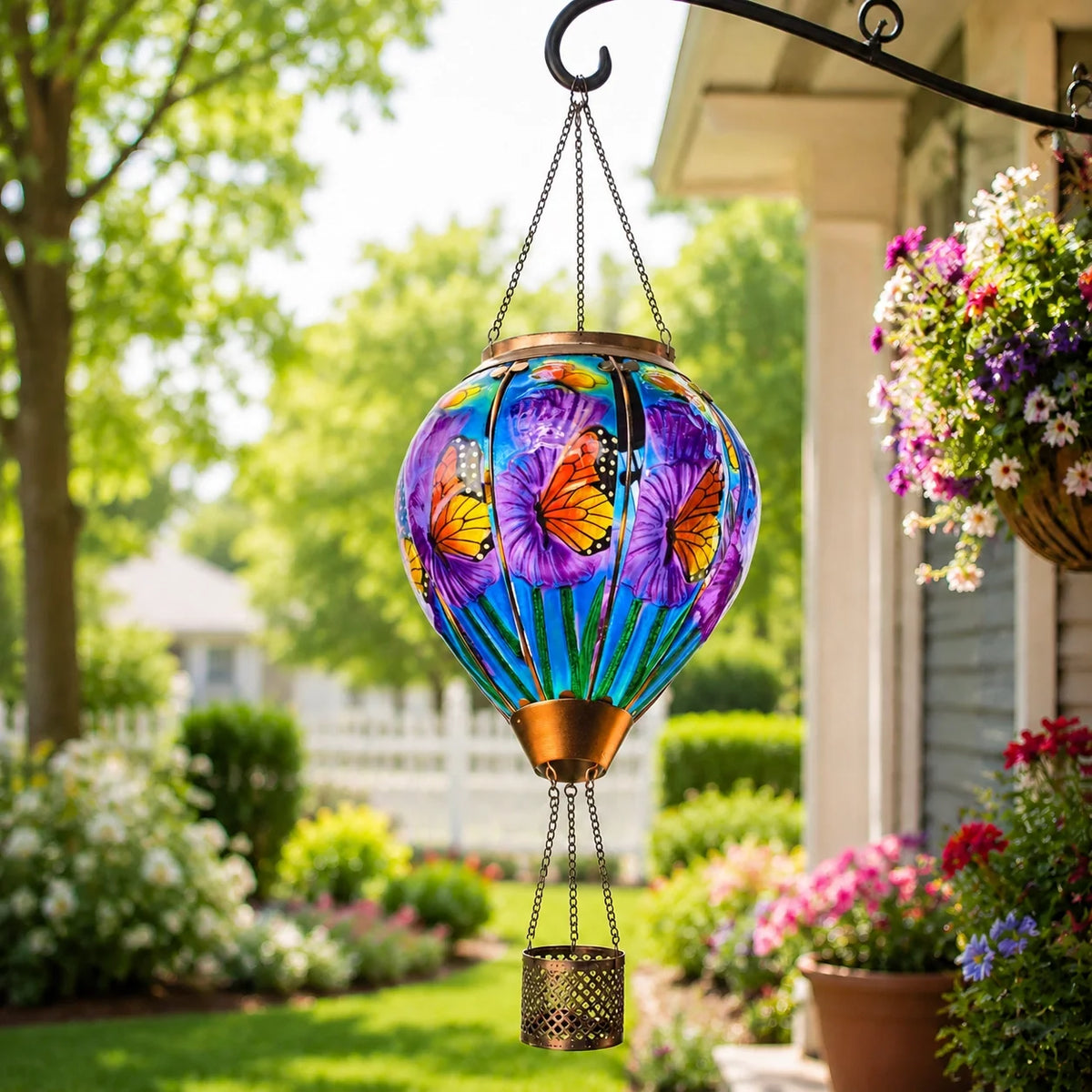 Hot Air Balloon Solar Lantern With Flame Effect