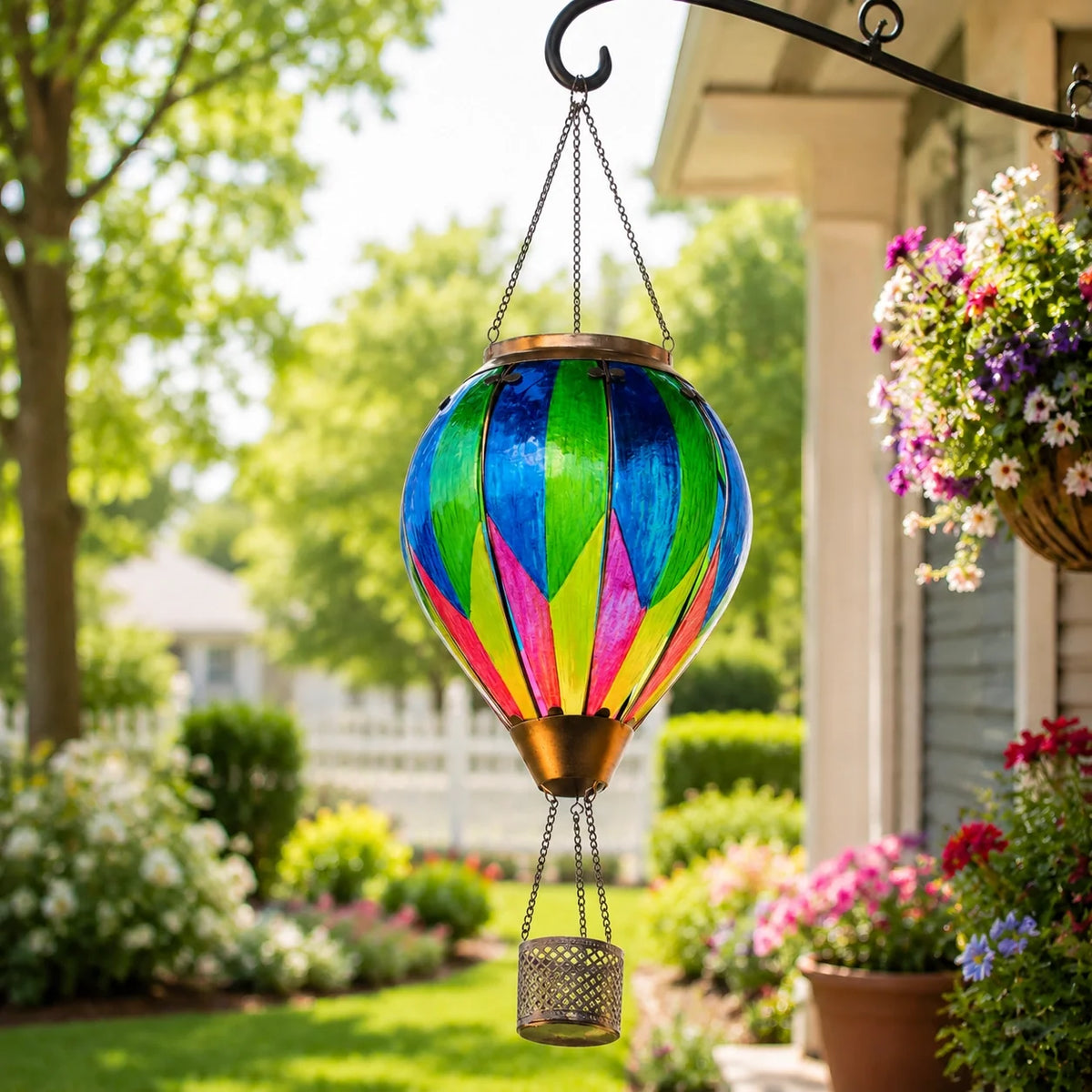 Hot Air Balloon Solar Lantern With Flame Effect