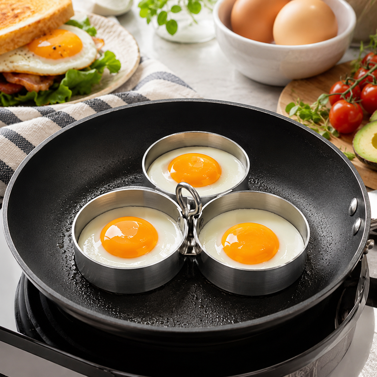 🔥Last Day 50% OFF - 🍳3-Cup Stainless Steel Egg Ring Set | Round & Heart Base