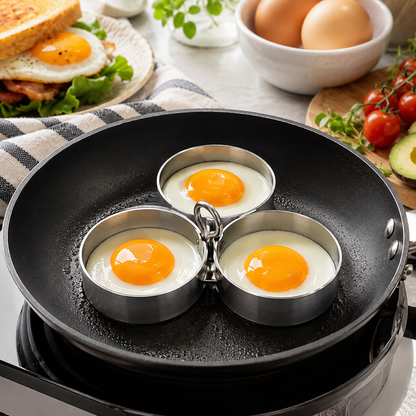 🔥Last Day 50% OFF - 🍳3-Cup Stainless Steel Egg Ring Set | Round & Heart Base