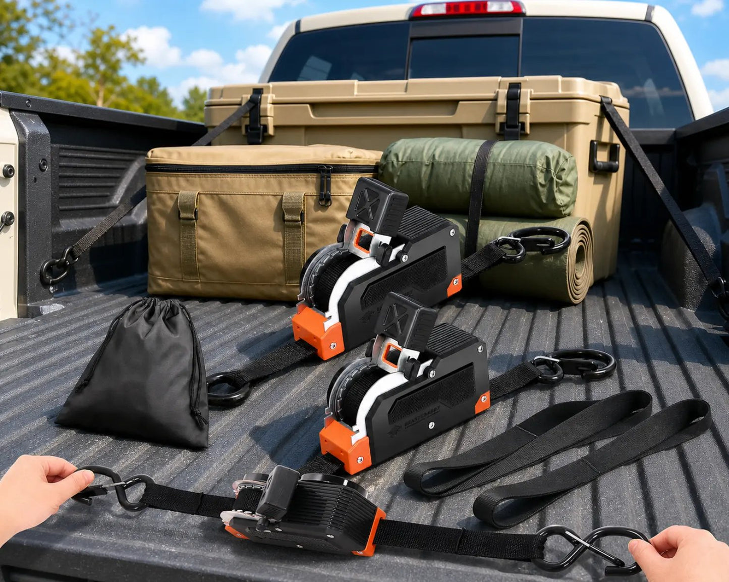 🔥LAST DAY 50% OFF - Dual-End Retractable Tie-Down Ratcheting Straps