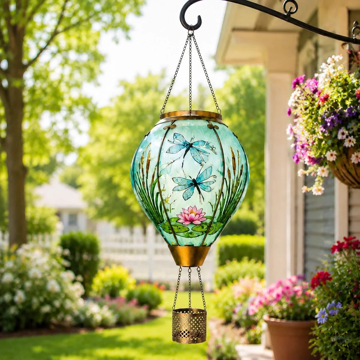 Hot Air Balloon Solar Lantern With Flame Effect