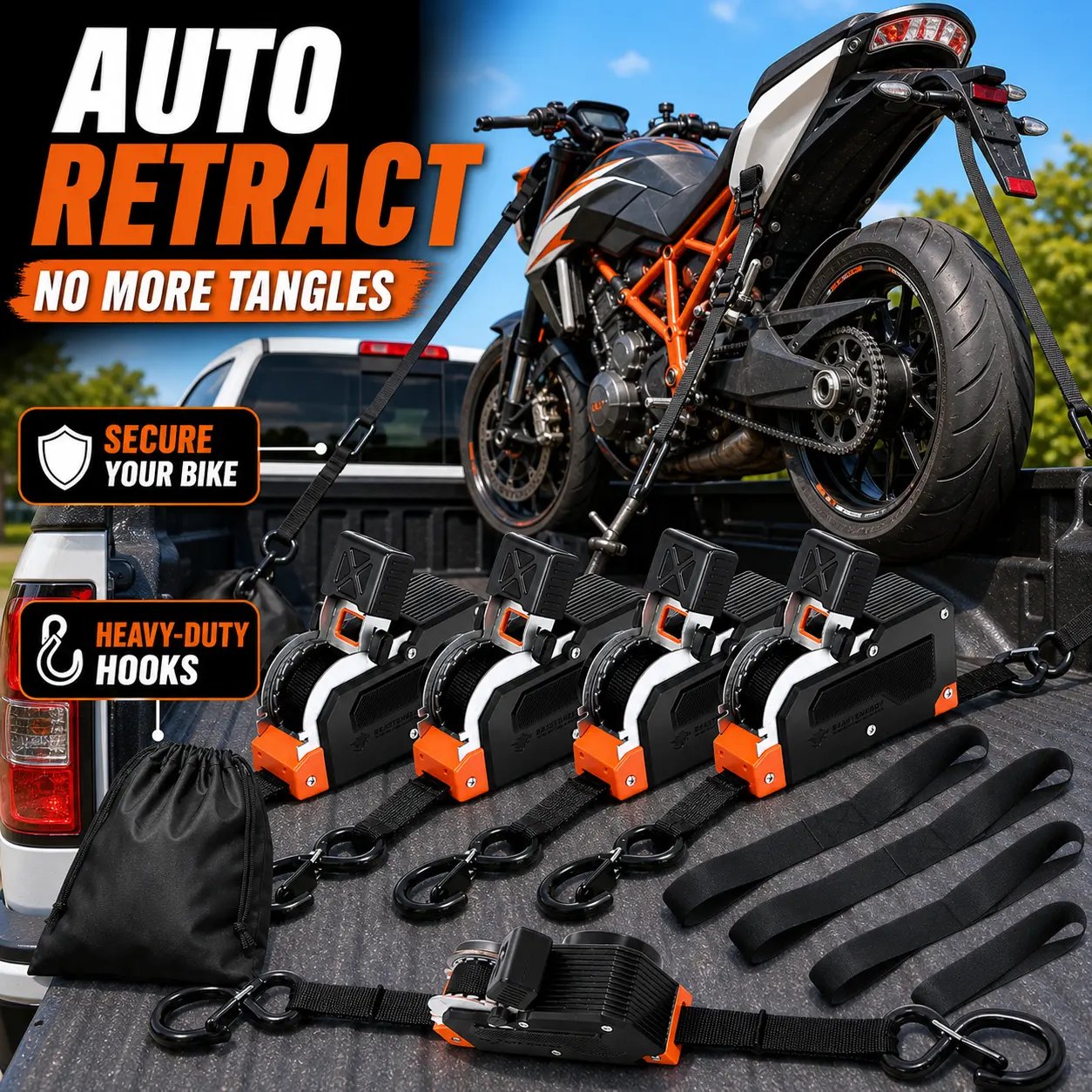 🔥LAST DAY 50% OFF - Dual-End Retractable Tie-Down Ratcheting Straps