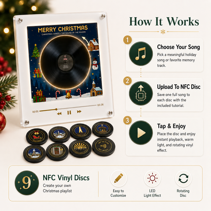 The Christmas Record That Plays Your Favorite Songs 🎄 – NFC Vinyl Music Display with LED & Rotating Disc, Free Shipping 🚚