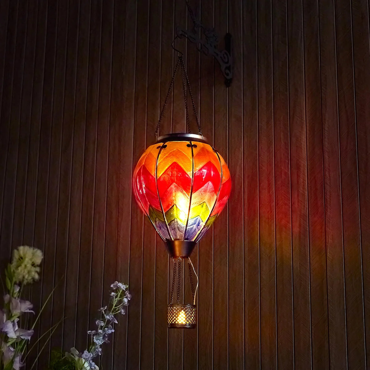 Hot Air Balloon Solar Lantern With Flame Effect