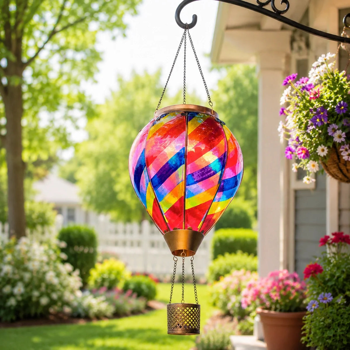 Hot Air Balloon Solar Lantern With Flame Effect